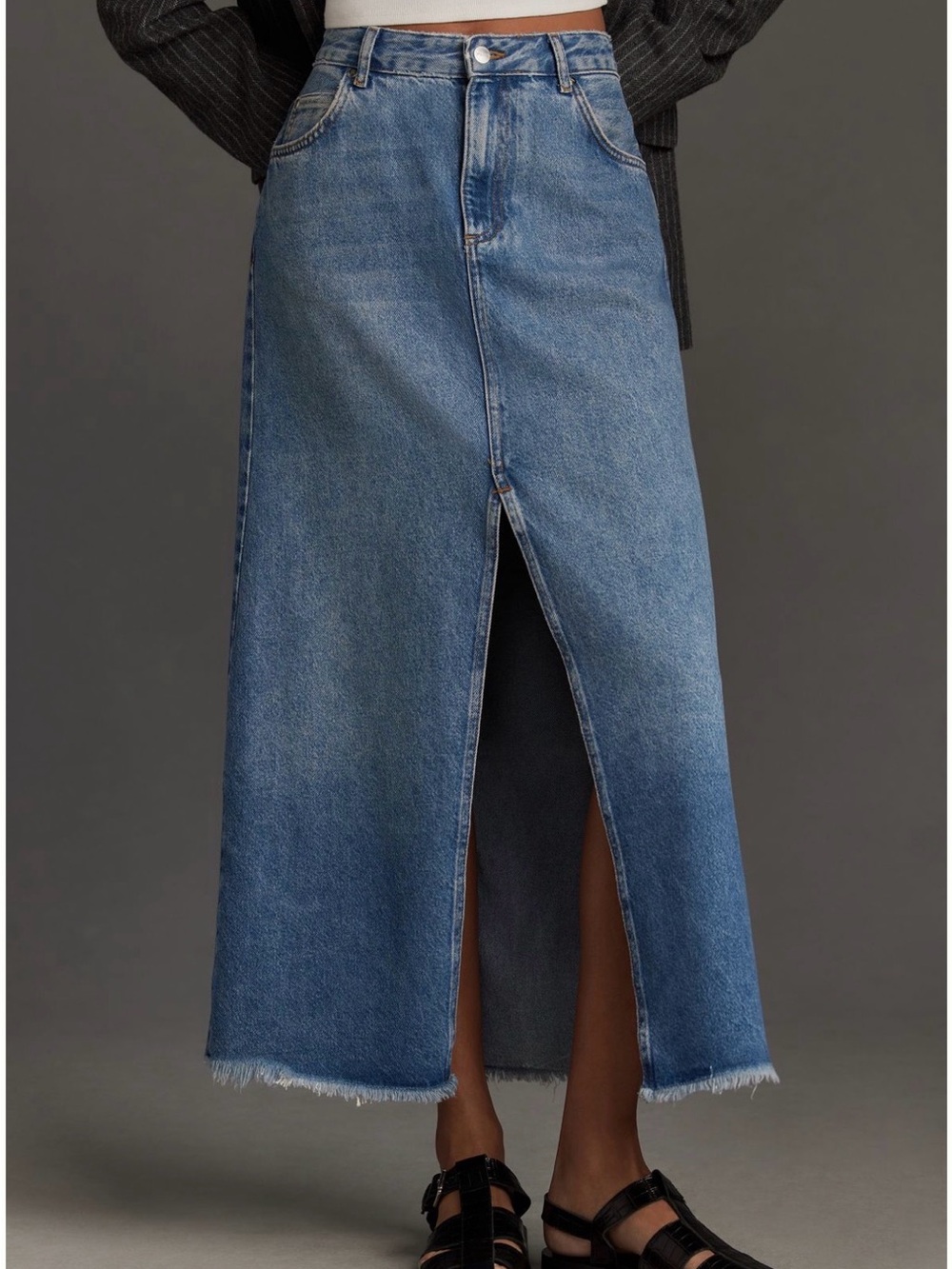 Front Slit denim maxi skirt